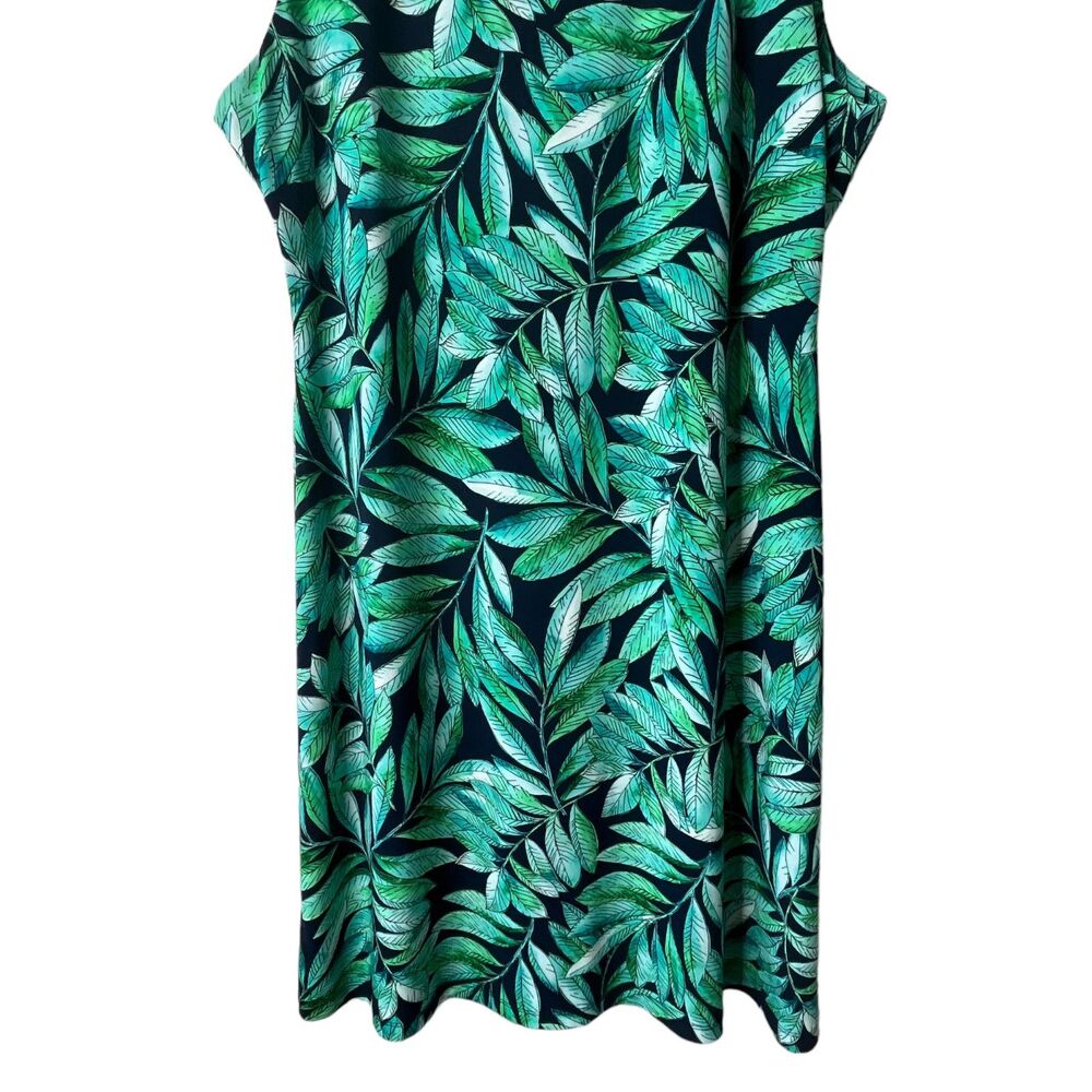 Tommy Hilfiger Tropical Leaf Print Shift Dress Sz 12 Crew Neck Sheath Midi Green - Picture 4 of 12